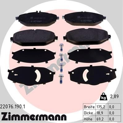 колодки дисковые !перед. 175x69x19 \ MB W205/W213 1.8-3.0/2.0d/2.2d 13> 220761901 ZIMMERMANN