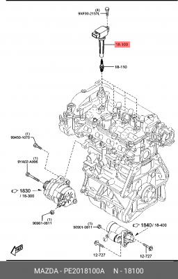 Катушка зажигания MAZDA 3 (13-),6 (12-),CX-5 (11-) OE PE2018100A MAZDA