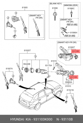 Группа контактная замка зажигания HYUNDAI Sonata,Santa Fe OE 931103K000 HYUNDAI KIA