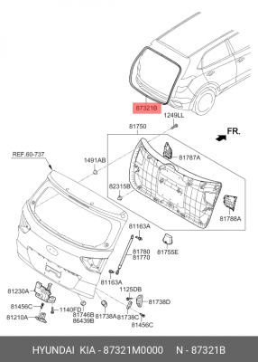 УПЛОТНИТЕЛЬ СТЕКЛА БАГАЖНОЙ ДВЕРИ 87321-M0000 87321M0000 HYUNDAI KIA