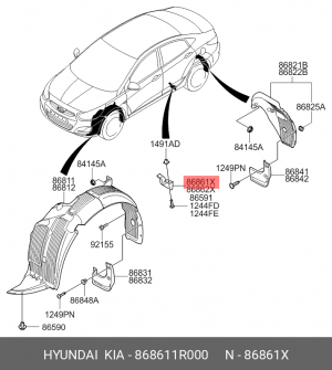 Брызговик задний левый внутренний 868611R000 HYUNDAI KIA
