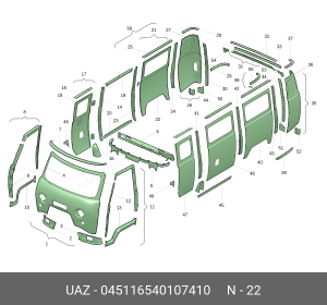 Боковина кузова УАЗ-3962,452 правая задняя с окном (ОАО УАЗ) 045116540107410 UAZ UAZ