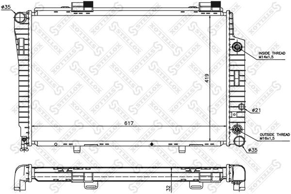 радиатор системы охлаждения!\ MB W202 1.8-2.8 93> 10-25095-SX STELLOX