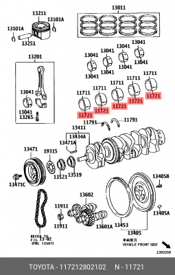 ВКЛАДЫШИ КОРЕННЫЕ, КОМПЛЕКТ 11721-2802102 11721-28021-02 TOYOTA