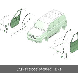 Уплотнитель двери УАЗ-3163 передней верхний (ОАО УАЗ) 316300610705010 UAZ UAZ