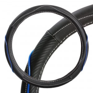 Оплетка на руль, искусст. кожа, текстура карбон, черная/синяя, бел. прошивка, 38 AWS-LI-17M AIRLINE