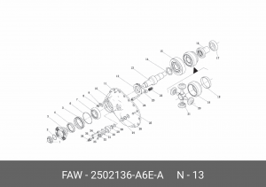 Вал FAW J6,3310,E5 ведущей шестерни среднего моста OE 2502136-A6E-A FAW
