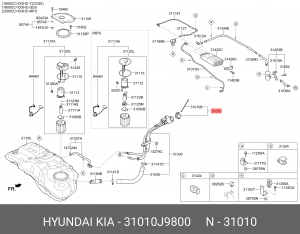 Крышка бака топливного HYUNDAI Accent (99-),Elantra (00-) KIA Cerato (04-),Soren 31010J9800 HYUNDAI KIA