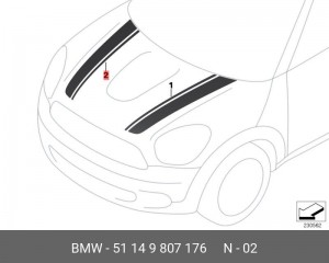 Наклейка декоративная MINI Cooper на капот правая OE 51 14 9 807 176 BMW