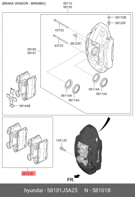 Колодки тормозные дисковые передние 58101J5A25 HYUNDAI KIA