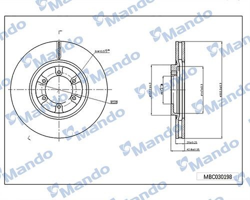 Диск тормозной HYUNDAI Terracan (03-) передний (1шт.) MANDO MBC030198 MANDO