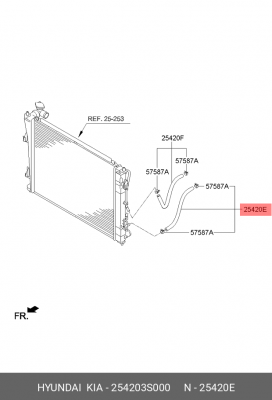 Патрубок HYUNDAI Sonata (10-) KIA Optima системы охлаждения OE 254203S000 HYUNDAI KIA