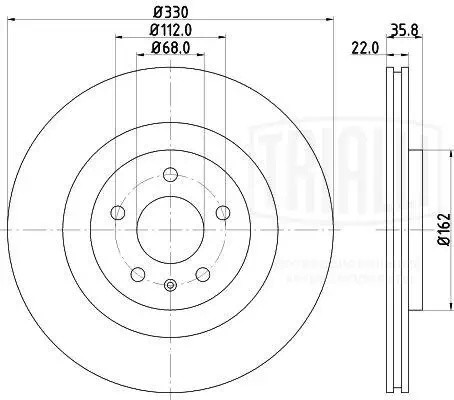 Диск торм. Audi A4 (07-)/A5 (07-)/A6 (11-)/Porsche Macan (14-) зад. d=330 (DF 18 DF 180135 TRIALLI