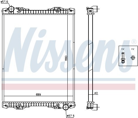 Радиатор охлаждения 860x689x40 Scania P/R ser. 04> без мет.рамки 672590 NISSENS