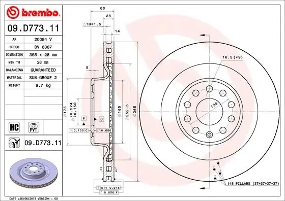 Диск тормозной 09.D773.11 09D77311 BREMBO