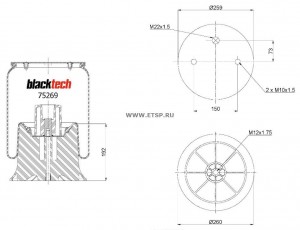 Рессора пневматическая со стаканом; (2 отв.+возд. / 1 отв.); без ограничителя; S RML75269CP BLACKTECH