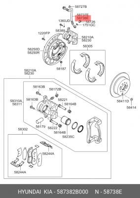 шланг тормозной задний правый!\ Hyundai 587382B000 HYUNDAI
