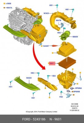 фильтр воздушный!\ Ford Galaxy III/Mondeo V/S-Max II 1.5/1.6/2.0TDCI 14> 5243186 FORD