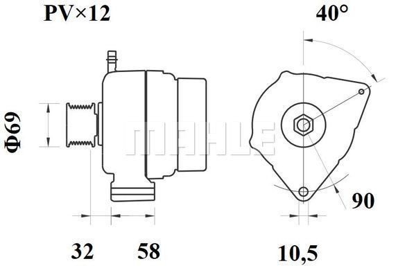 Генератор 24V/90A, PowerStar/EuroTech/EuroStar/Stralis/EuroTrakker/Trakker MG 822 MAHLE KNECHT
