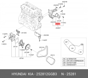 ролик натяжной c механизмом натяжения!\ Hyundai Santa Fe IV 2.4 18> 252812GGB3 HYUNDAI