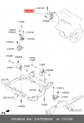 Кронштейн HYUNDAI Elantra (00-) KIA Cerato (06-) опоры двигателя OE 216702B000 HYUNDAI KIA