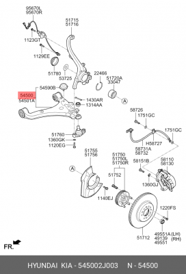 Рычаг подвески KIA Mohave (11-) передний левый OE 545002J003 HYUNDAI KIA