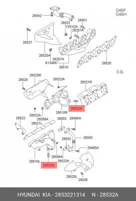 Шпилька HYUNDAI Accent (94-99) KIA Sportage (04-10) коллектора выпускного OE 2853221314 HYUNDAI KIA