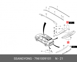 Спойлер SSANGYONG Kyron (05-) крышки багажника OE 7961009101 SSANG YONG