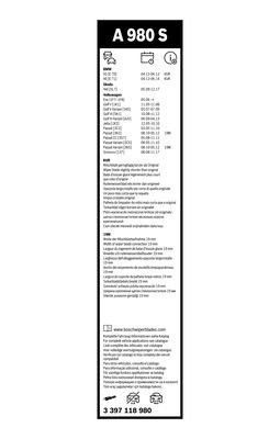 Щетка стеклоочистителя VW Golf (08-) SKODA Yeti 600/475мм комплект (правый руль) 3 397 118 980 BOSCH