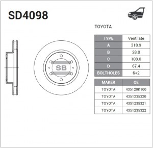 Диск тормозной TOYOTA Land Cruiser Prado (10-) передний (1шт.) SANGSIN SD4098 SANGSIN