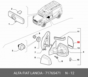 Элемент зеркальный FIAT Doblo (09-) левый OE 71765471 ALFA FIAT LANCIA