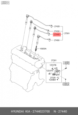Провод высоковольный №3 2744023700 HYUNDAI KIA