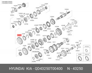 Шестерня КПП HYUNDAI HD65,78 (M035S5) вала вторичного 2-й передачи OE QD43250T00400 HYUNDAI KIA