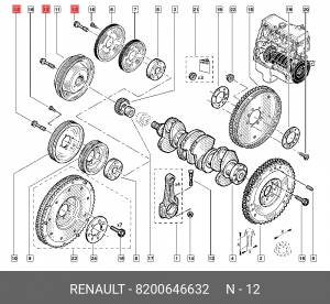 болт шкива к/в! М12\ Renault 8200646632 RENAULT