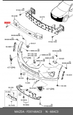 Клипса MAZDA 3 (08-),СХ-7 (07-) крепления бампера OE FD0168AC3 MAZDA