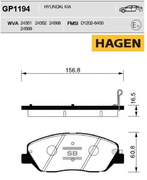 колодки дисковые передние! HAGEN\ Hyundai Santa Fe 2.2CRDi/2.7i 05> GP1194 HAGEN