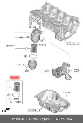 фильтр масляный!\ Hyundai Elantra/Creta/Kona 1.6GDI 20> 263502M000 HYUNDAI