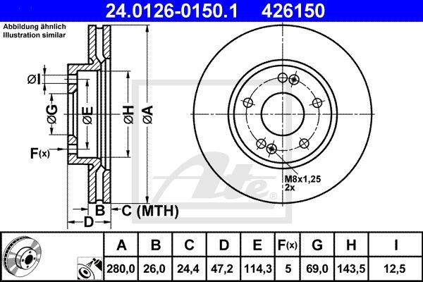 24.0126-0150.1 диск тормозной передний!\ KIA Ceed 1.6 06> 24.0126-0150.1 ATE