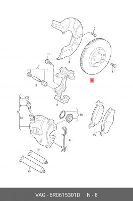 Диск тормозной VW Polo (15-) SKODA Fabia (13-) передний (1шт.) OE 6R0 615 301 D VAG