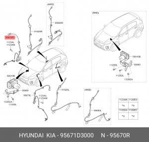 Датчик АБС HYUNDAI Tucson (16-) KIA Sportage (16-) колеса переднего правого OE 95671D3000 HYUNDAI KIA