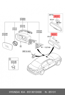 Защитный кожух кронштейна зеркала салона 851301D000 HYUNDAI KIA