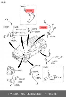 Датчик abs hyundai ix35 10-/kia sportage 10- задний правый 4wd 956812S500 HYUNDAI KIA