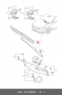 Щетка стеклоочистителя VW Passat (05-) SKODA Superb (08-) комплект OE 3V1 998 001 VAG