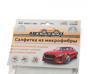 Салфетка микрофибра для стекол 35х35см 250г/м, 40х40см 350г/м, 40х40см 250г/м АВ AB360186 AVTOSTOP