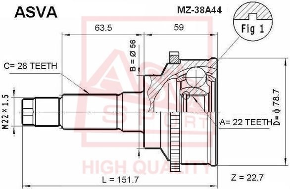 ШРУС НАРУЖНИЙ 22x56x28 (CAPELLA 626 TELSTER CARGO GFER/GWER/GW5R 4WD, XEDOS-6 CA MZ-38A44 ASVA
