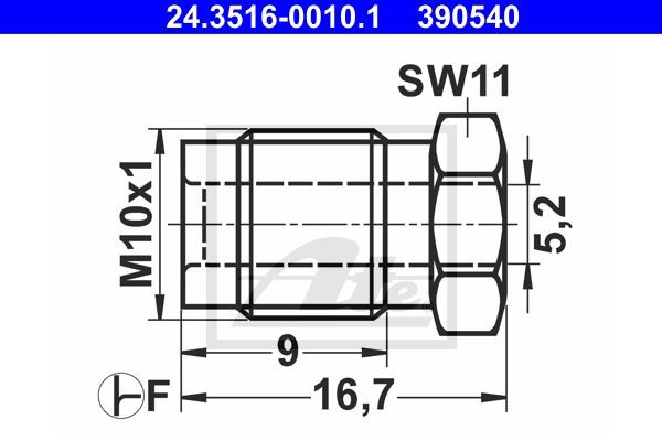 штуцер тормозных трубок! M10x1, d=5.2mm, 11x16.7\ VAG/Opel/Nissan 24.3516-0010.1 ATE