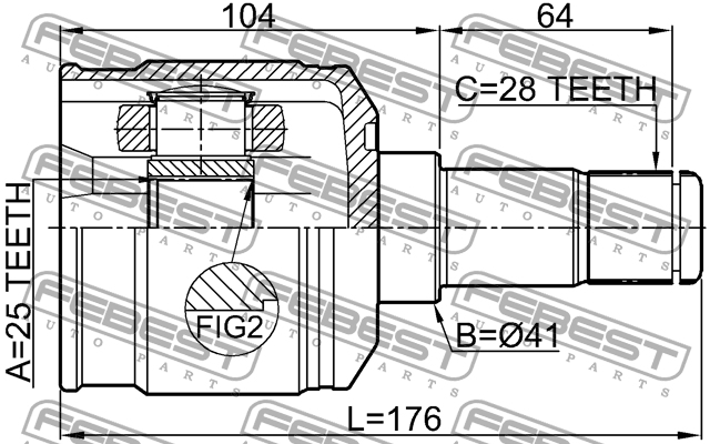 ШРУС ВНУТРЕННИЙ ЛЕВЫЙ 25X41X28 подходит для HYUNDAI ENTOURAGE 2006-2009 2211-SED 2211-SEDLH FEBEST