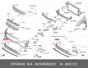 Решетка бампера KIA Cerato (18-) переднего (нижняя часть) OE 86530M6020 HYUNDAI KIA