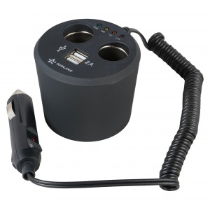 Прикуриватель-разветвитель 2 гнезда + 2USB в подстаканник с индикат.заряд.АКБ об ASP-2U-12 AIRLINE