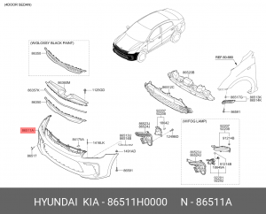 бампер !передний \ Kia Rio 17> 86511H0000 HYUNDAI